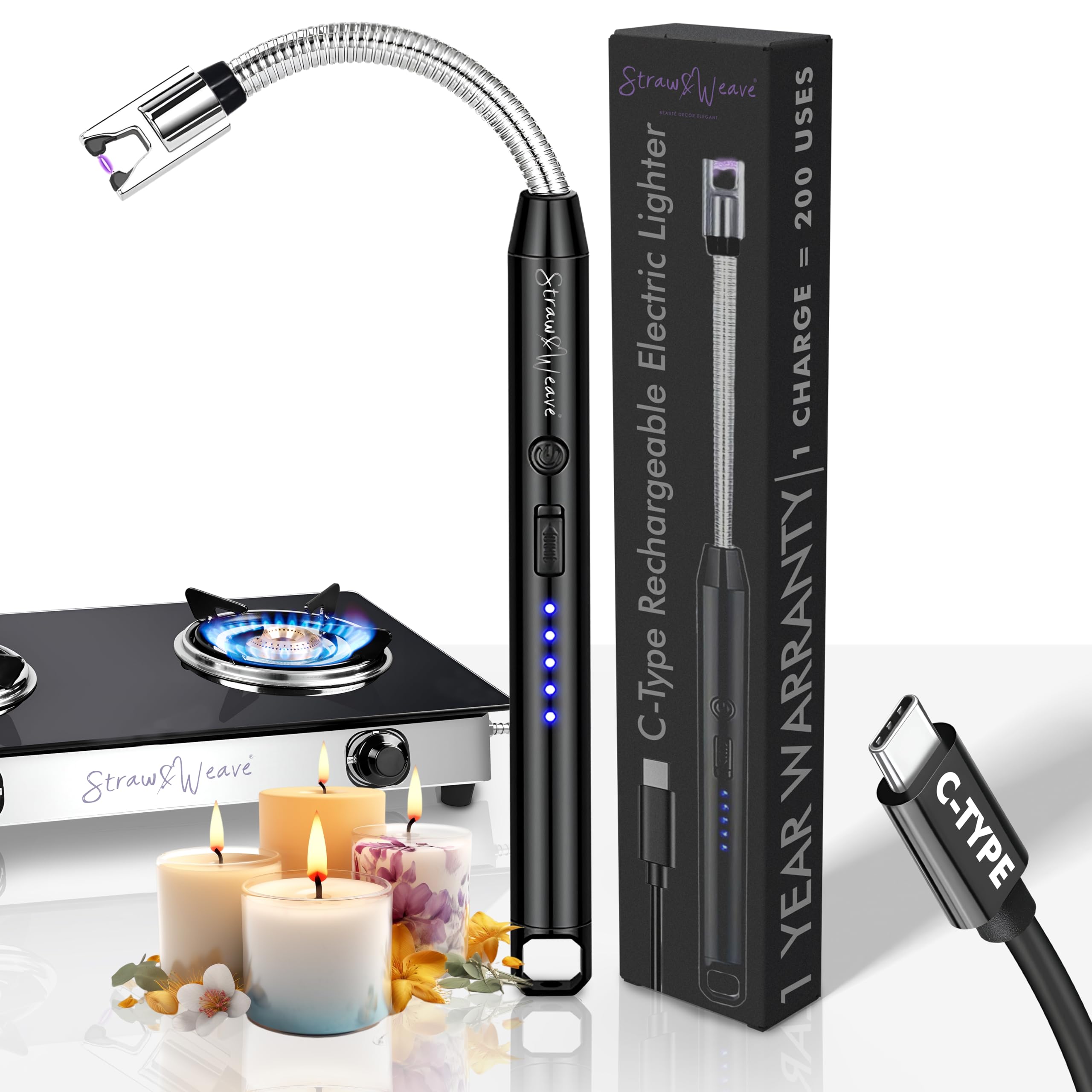 Rechargeable USB-C Electric Arc Lighter with Flexible Neck