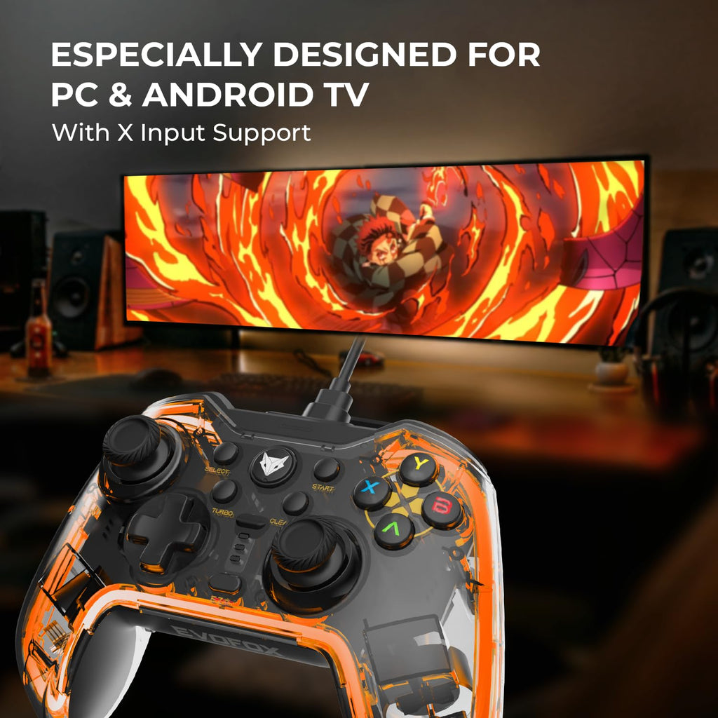RGB Transparent Wired Gaming Controller with Dual Joystick & Turbo Mode