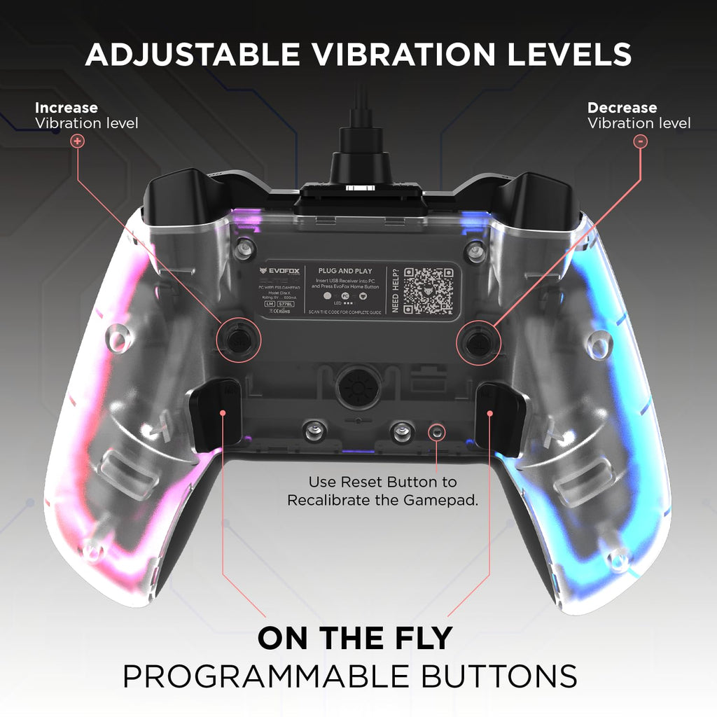 RGB Transparent Wired Gaming Controller with Dual Joystick & Turbo Mode