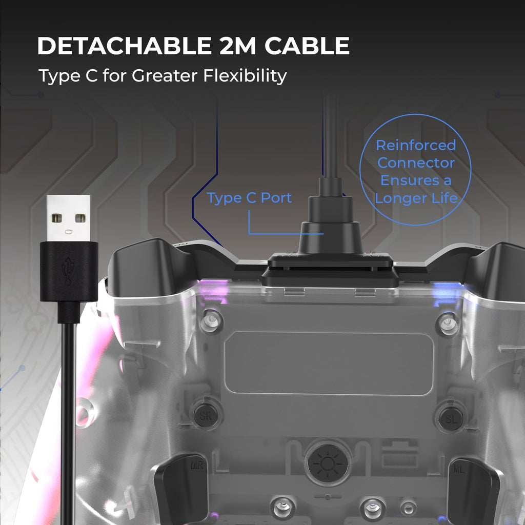RGB Transparent Wired Gaming Controller with Dual Joystick & Turbo Mode